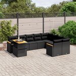 vidaXL Salon de jardin 10 Pièces avec coussins noir résine tressée