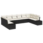 vidaXL Ensemble de Canapés de Jardin 10 Pièces avec Coussins Noir Poly Rattan