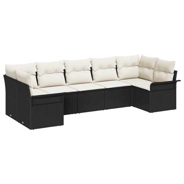 Ensemble de canapé de jardin de 7 pièces avec coussins en poly rattan noir