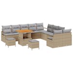Canapé de jardin de 13 pièces vidaXL avec coussins Beige Poly Rattan Acacia