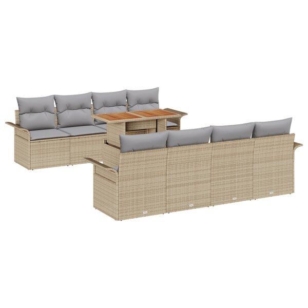 Ensemble de Canapés 9 Pièces Beige Rattan Synthétique
