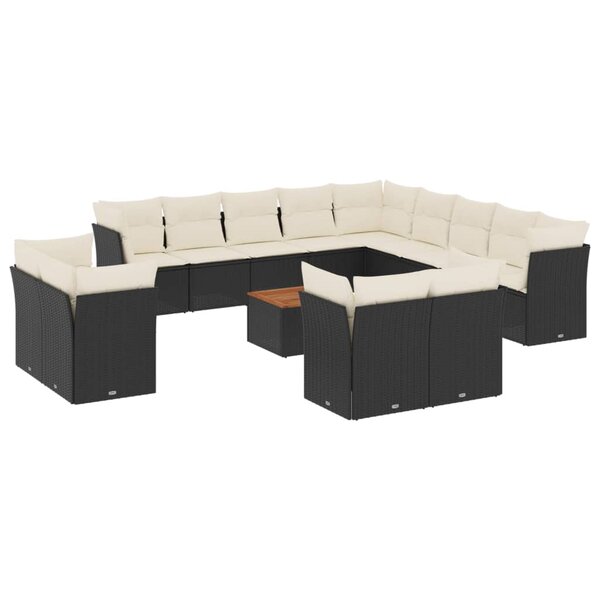 vidaXL Salon de jardin avec coussins 14 Pièces noir résine tressée
