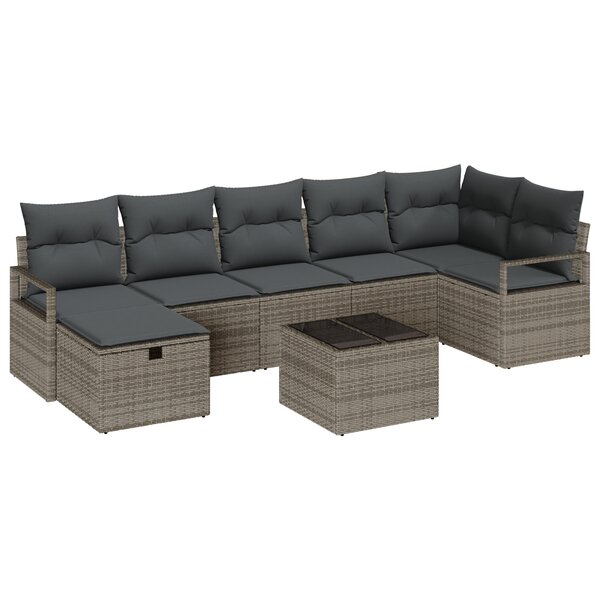 Ensemble de Canapé de Jardin de 8 Pièces avec Coussins en Rattan Gris