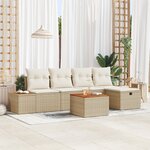 Ensemble de Canapé de Jardin 6 pièces avec Coussins  Poly Rattan Beige