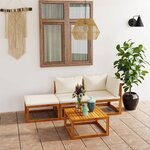 vidaXL Salon de jardin 4 Pièces avec coussin Crème Bois d'acacia solide
