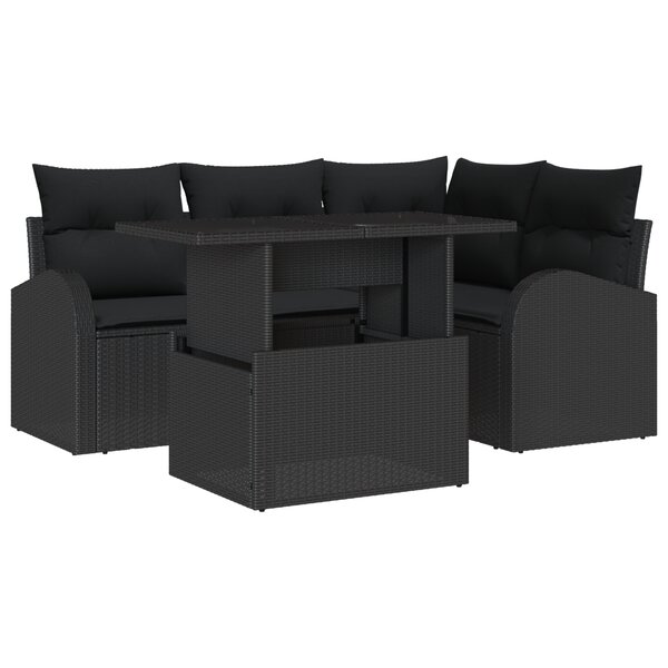 vidaXL 5 pièces ensemble de canapé de jardin avec coussins noir poly rotin