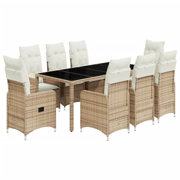 vidaXL Ensemble de bistro de jardin 9 Pièces coussins beige poly rotin