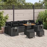 Ensemble de Canapé de Jardin 10 Pièces avec Coussins Noir en Rattan Poly Acacia