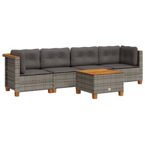 vidaXL Salon de jardin 5 Pièces avec coussins gris résine tressée