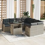 vidaXL Ensemble de Canapé de Jardin 9 pièces avec Coussins Gris Clair en Rattan Poly