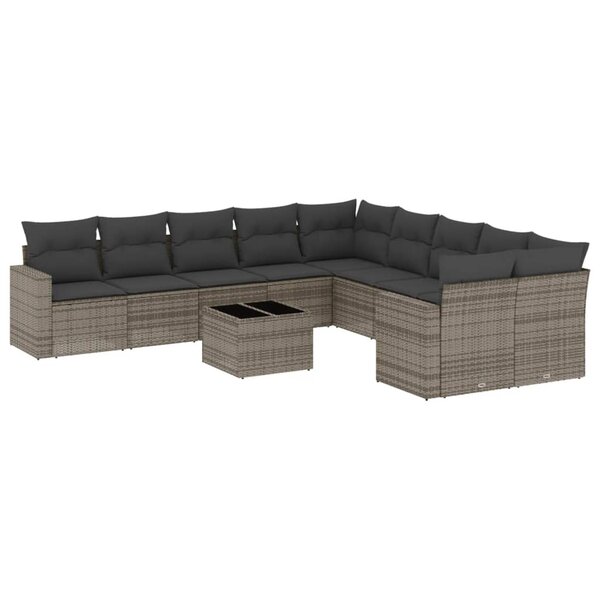 vidaXL Salon de jardin 11 Pièces avec coussins gris résine tressée