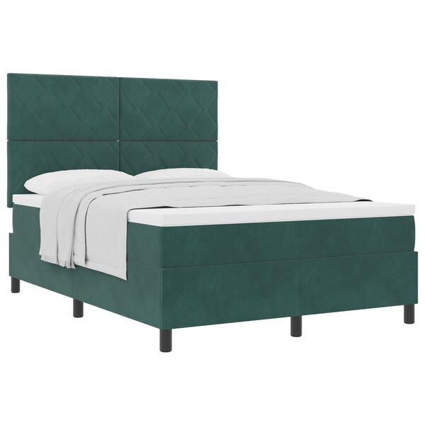 Lit à ressort vidaXL avec matelas vert foncé 140x190 cm en velours