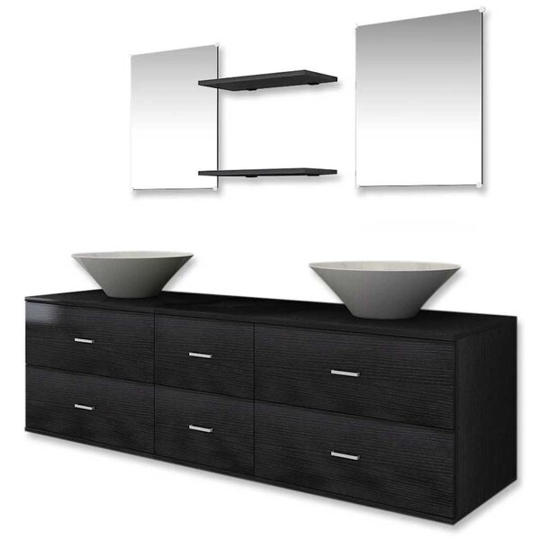 vidaXL Mobilier de salle de bain avec lavabo 7 Pièces Noir