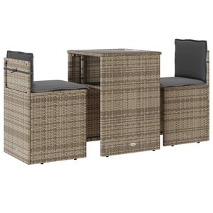 vidaXL Ensemble de bistro 3 Pièces avec coussins beige résine tressée