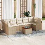 Ensemble de Canapés de Jardin de 8 pièces avec Coussins Beige Poly Rattan Acacia