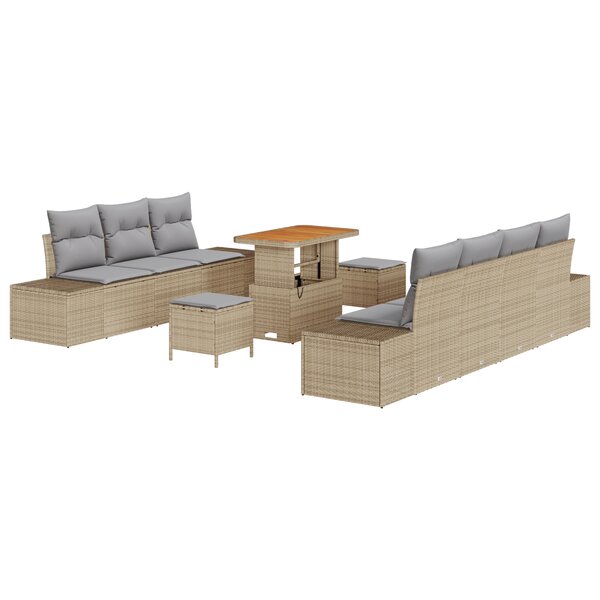 Ensemble de Canapé de Jardin vidaXL 10 Pièces avec Coussins Beige Rattan Acacia