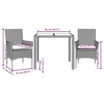 vidaXL Ensemble à manger de jardin avec coussins 3 Pièces rotin et verre