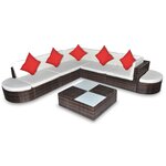 vidaXL Salon de jardin 8 Pièces avec coussins résine tressée marron