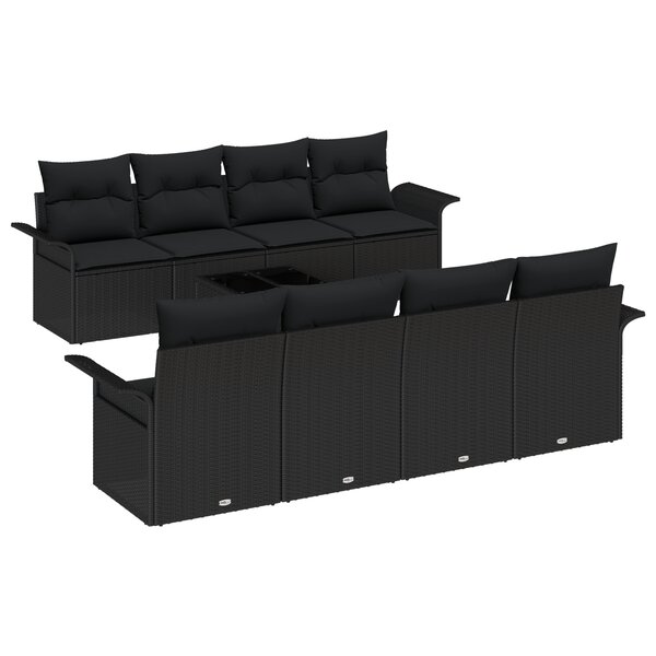 Ensemble de canapé de jardin 9 pièces vidaXL avec coussins Noir Rattan Poly