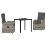 vidaXL Ensemble de salle à manger de jardin 3 pièces avec coussins - Rattan poly gris