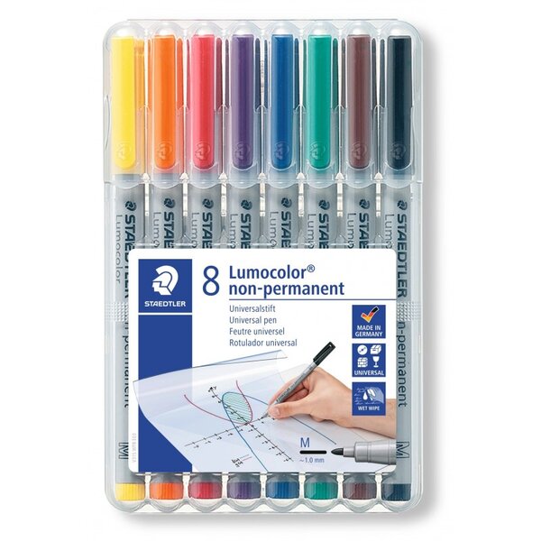 8 feutres non permanents pointe moyenne 1 mm - staedtler -