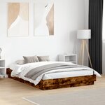 vidaXL Cadre de lit avec lumières LED chêne fumé 135x190 cm