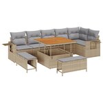 Ensemble de canapé de jardin de 9 pièces avec coussins beige en poly rotin acacia