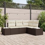 vidaXL Ensemble de canapé de jardin 4 pièces avec coussins marron en poly rattan