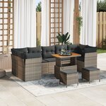vidaXL Ensemble de canapé de jardin 10 pièces avec coussins gris en poly rotin et acacia