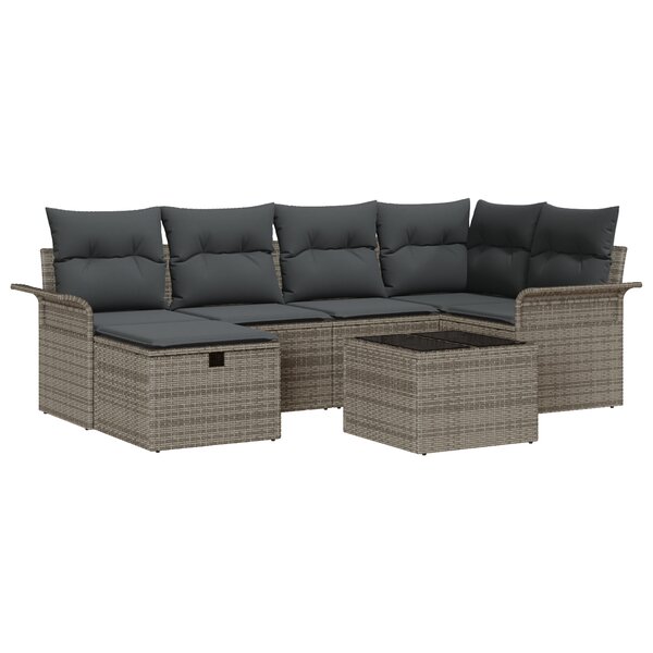 vidaXL Ensemble de canapé de jardin 7 pièces avec coussins gris en poly rattan