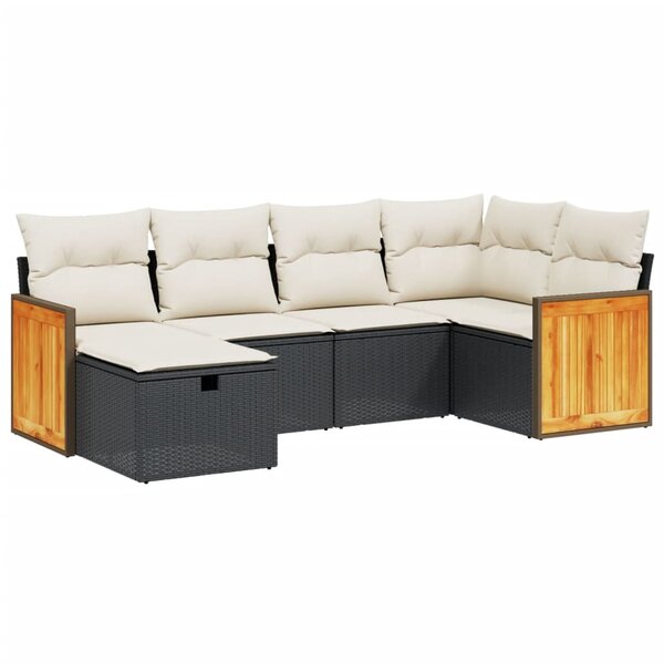 vidaXL Salon de jardin 6 Pièces avec coussins noir résine tressée