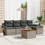 Ensemble de Canapé de Jardin 6 Pièces avec Coussins Gris Poly Rattan Acacia