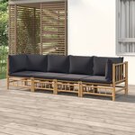 vidaXL Salon de jardin 4 Pièces avec coussins gris foncé bambou