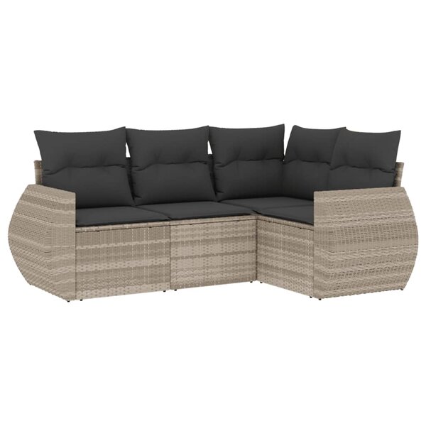 vidaXL Salon de jardin 4 Pièces avec coussins gris clair résine tressée