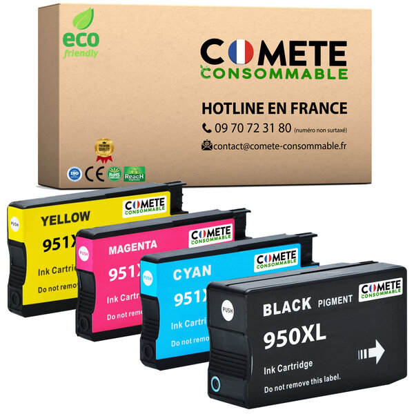 COMETE  Entreprise française - 950XL 951XL - Pack de 4 Cartouches d'encre Compatibles pour HP 950 951 XL - pour Cartouche HP 950XL 951XL Cartouche HP 8600 Officejet Pro 8610 8620.8600