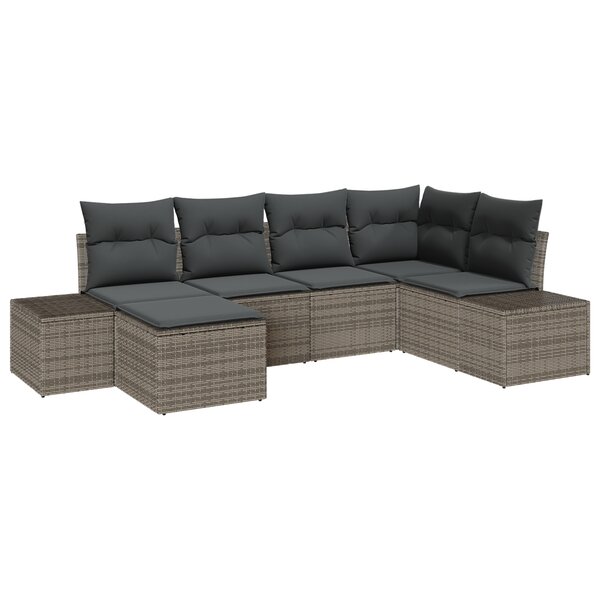 vidaXL Ensemble de Canapés de Jardin 6 Pièces avec Coussins Gris Poly Rattan