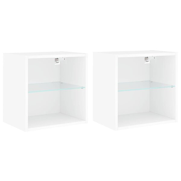 vidaXL Tables de chevet murales avec lumières LED 2 Pièces blanc