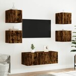 vidaXL Meuble TV mural avec lumières LED chêne fumé 30 5x35x30 cm