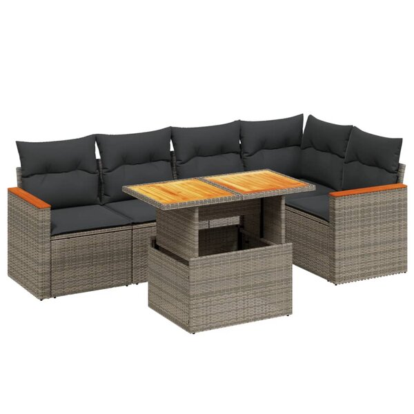 vidaXL Salon de jardin 6 Pièces avec coussins gris résine tressée