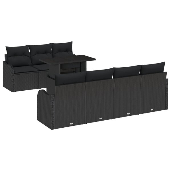 Ensemble de Sofa de Jardin de 8 Pièces avec Coussins Noir Poly Rattan