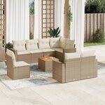 vidaXL Salon de jardin avec coussins 9 Pièces beige résine tressée