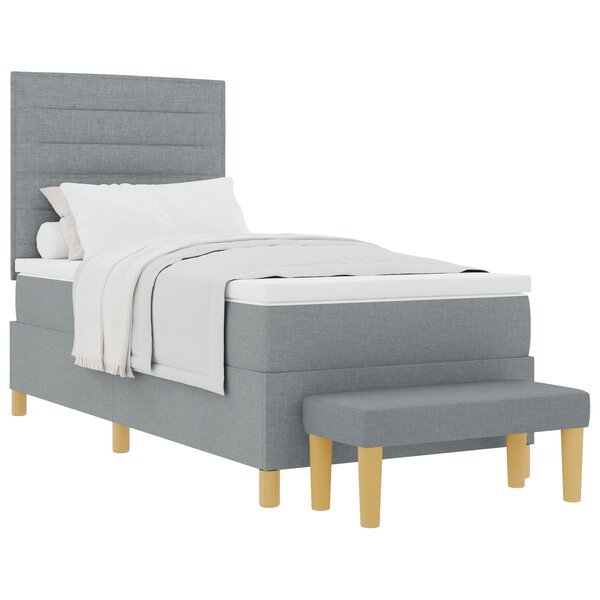 vidaXL Lit à ressorts avec matelas et banc Gris clair 90x200 cm Tissu