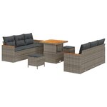 Ensemble de canapé de jardin de 9 pièces avec coussins gris Poly Rattan Acacia