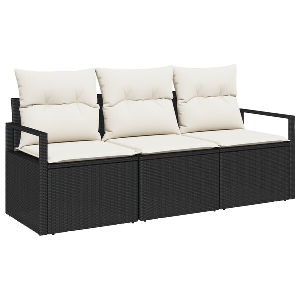 Canapé de Jardin 3 Pièces vidaXL avec Coussins Noir en Rattan Poly