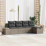 vidaXL Ensemble de canapé de jardin 5 pièces avec coussins Gris Poly Rattan