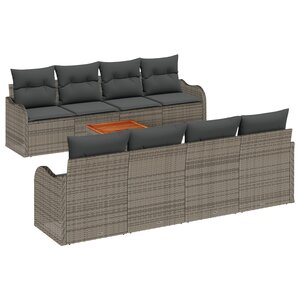vidaXL Ensemble de Canapé de Jardin 9 Pièces avec Coussins en Rotin Synthétique Gris Acacia