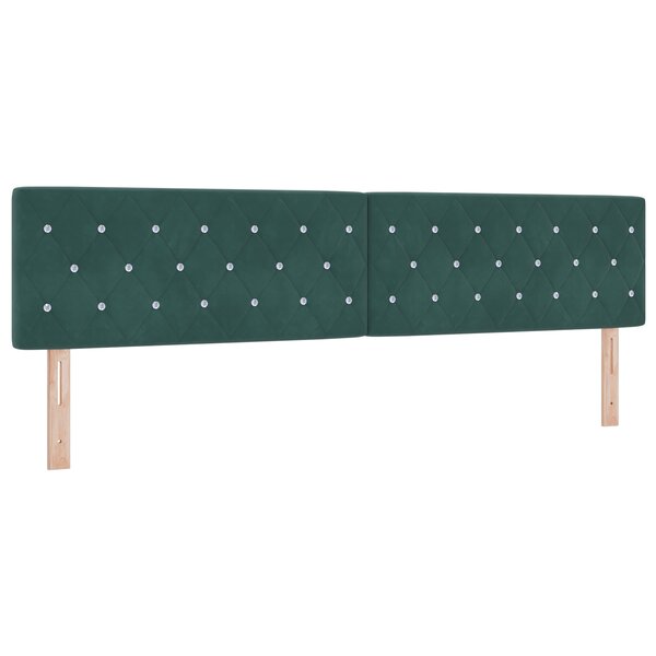 Cabeçal en velours vert foncé avec boutons en cristal de 200 cm