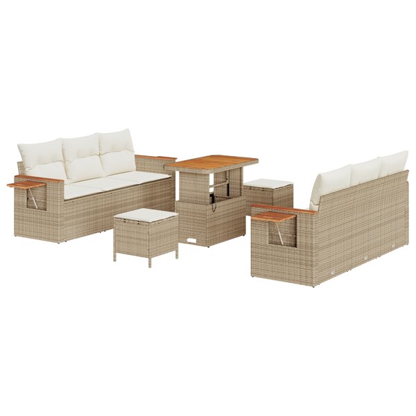 vidaXL Ensemble de canapé de jardin 9 pièces avec coussins en rotin poly beige et acacia