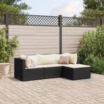 vidaXL Salon de jardin 4 Pièces avec coussins Noir Résine tressée