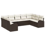 Ensemble de canapé de jardin de 9 pièces avec coussins en poly rattan marron